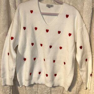 Long Sleeve White Sweater with Red Hearts XL